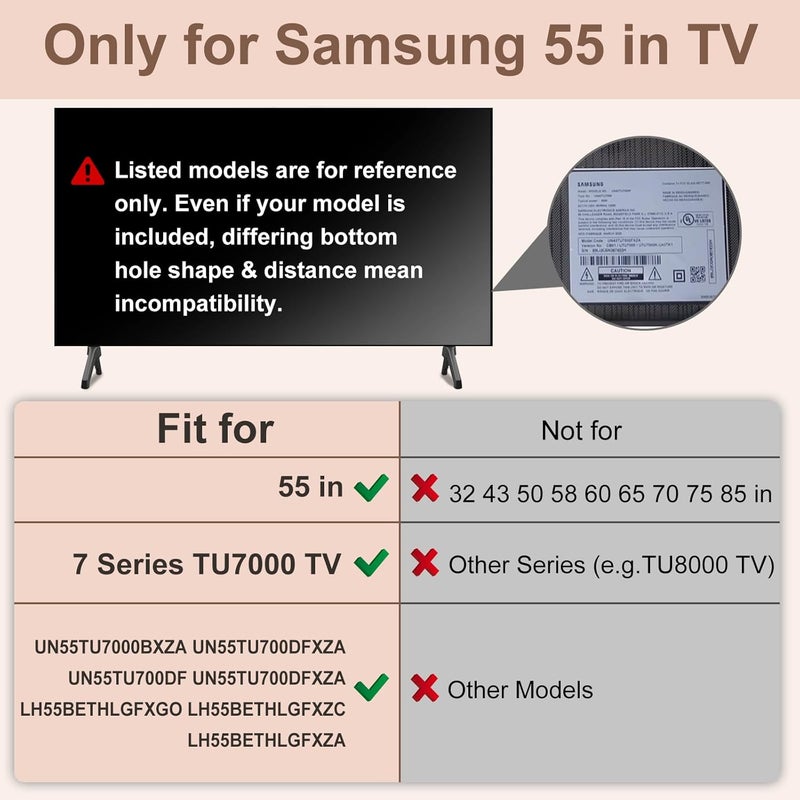 Maozhren TV Stand for Samsung TV Legs, Only for UN55TU7000BXZA UN55TU700DFXZA UN55TU700DF UN55TU700DFXZA LH55BETHLGFXGO LH55BETHLGFXZC LH55BETHLGFXZA BN96-50856C BN96-50859A, with Non-Slip Pad - Image 2
